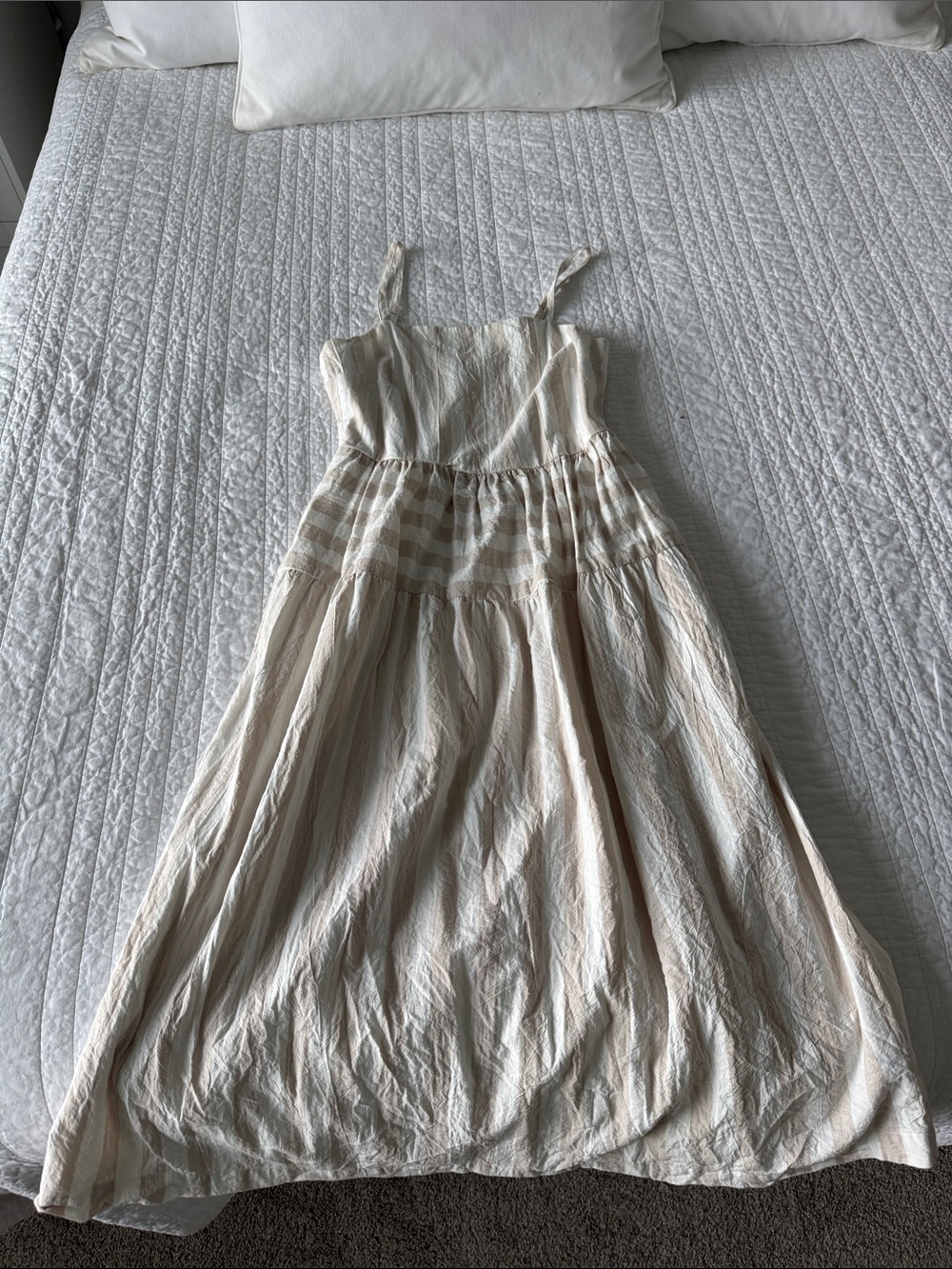 100% cotton Cream Striped Sundress with Adjustable Straps